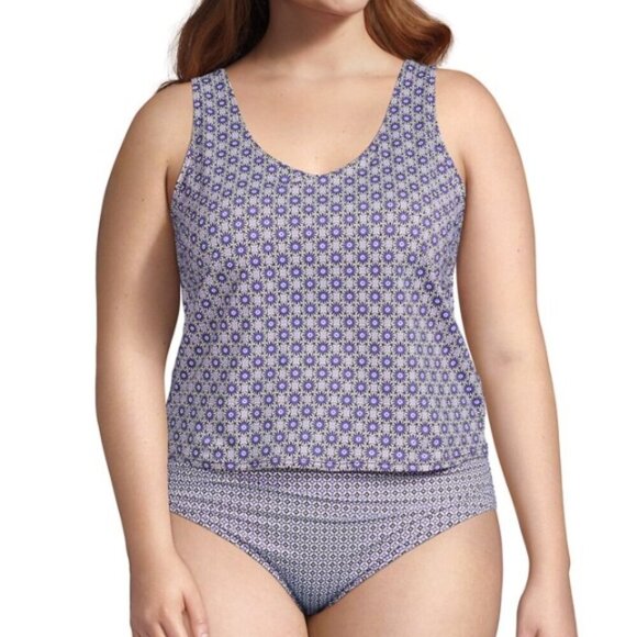 Lands' End Women's S Geo Print Chlorine Resistant Fauxkini One Piece Swimsuit - Picture 1 of 11